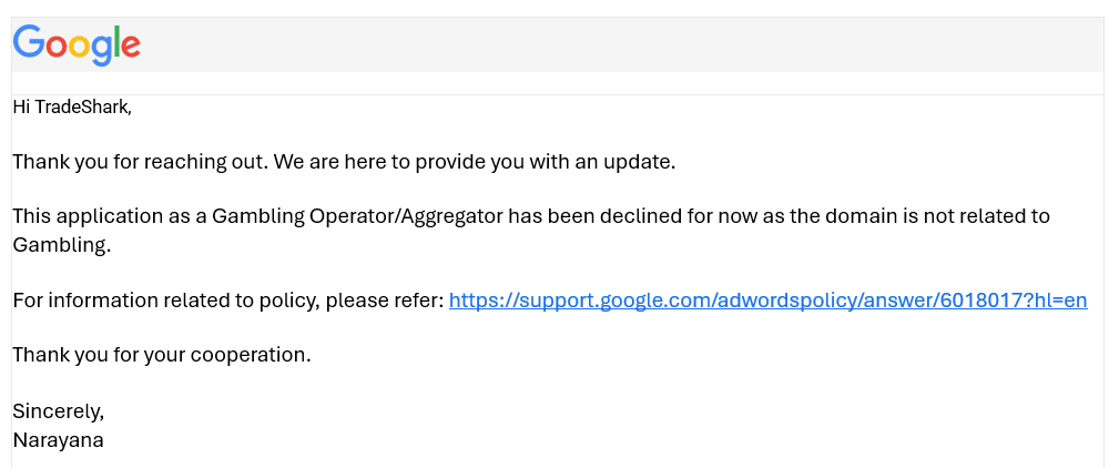 TradeShark Diary 10th December 2025 6 Google certificate declined